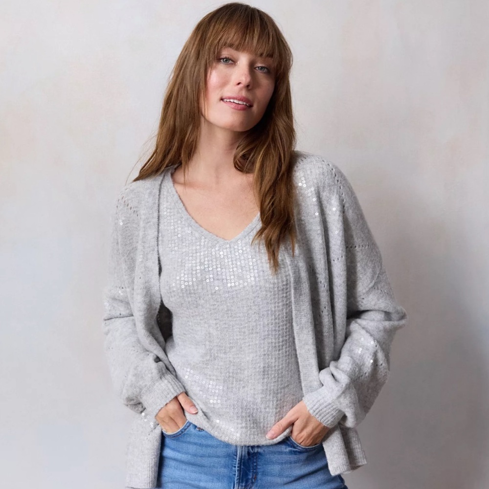 NEW | LC Lauren Conrad | Knitted Sequin Open Cardigan